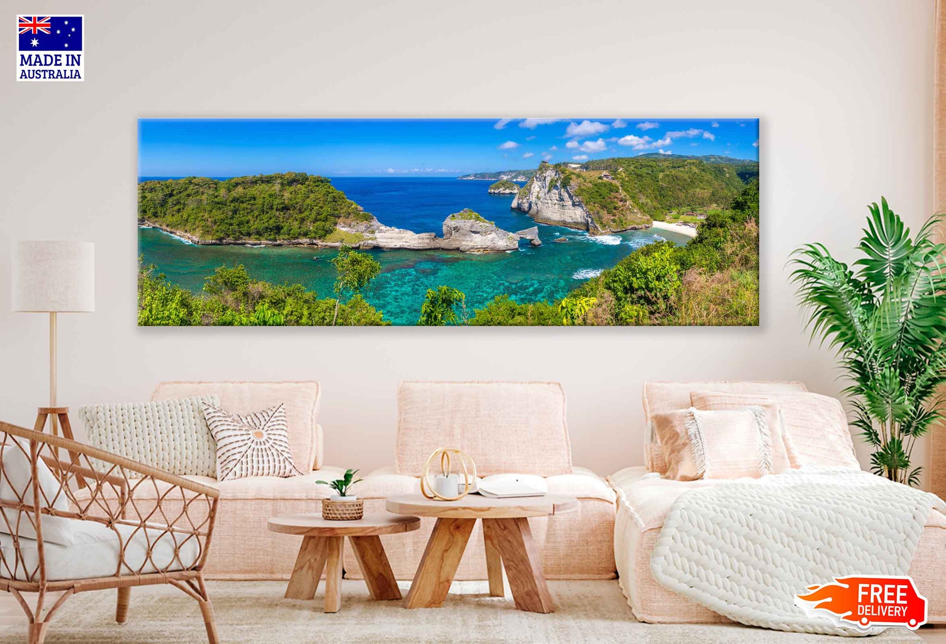 Panoramic Canvas Atuh Beach View From Top High Quality 100% Australian Made Wall Canvas Print Ready to Hang