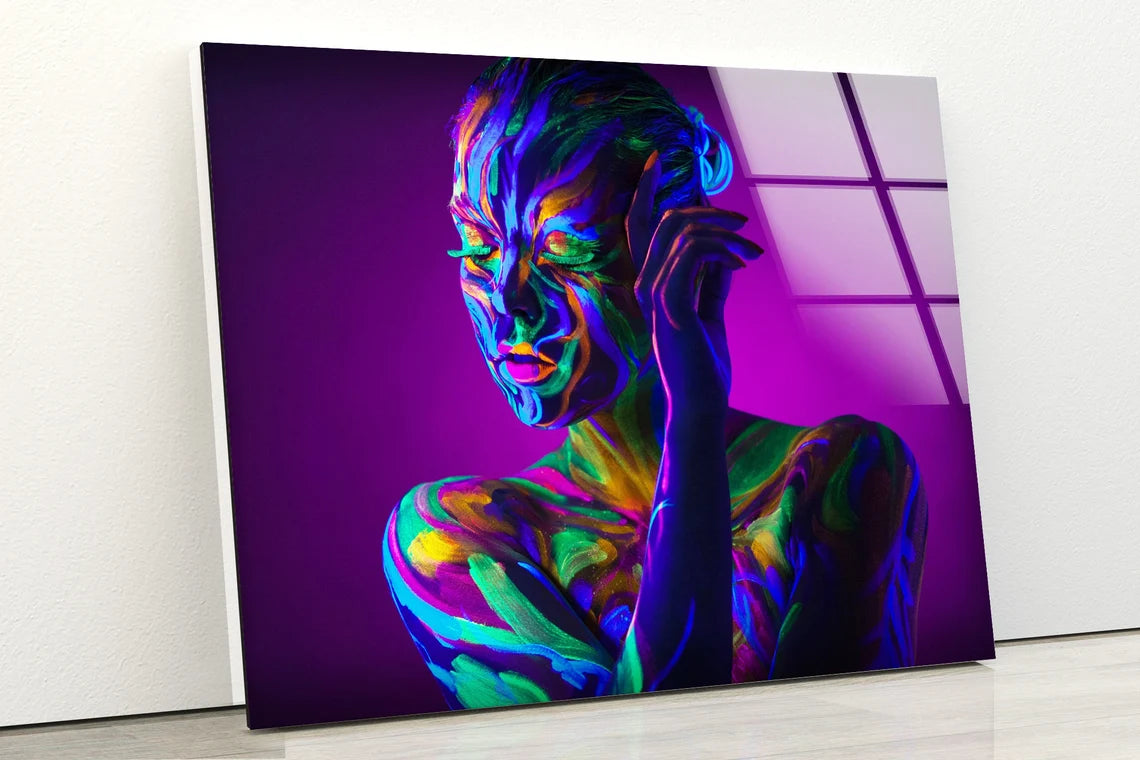 Girl Colorful Body Paint Acrylic Glass Print Tempered Glass Wall Art 100% Made in Australia Ready to Hang