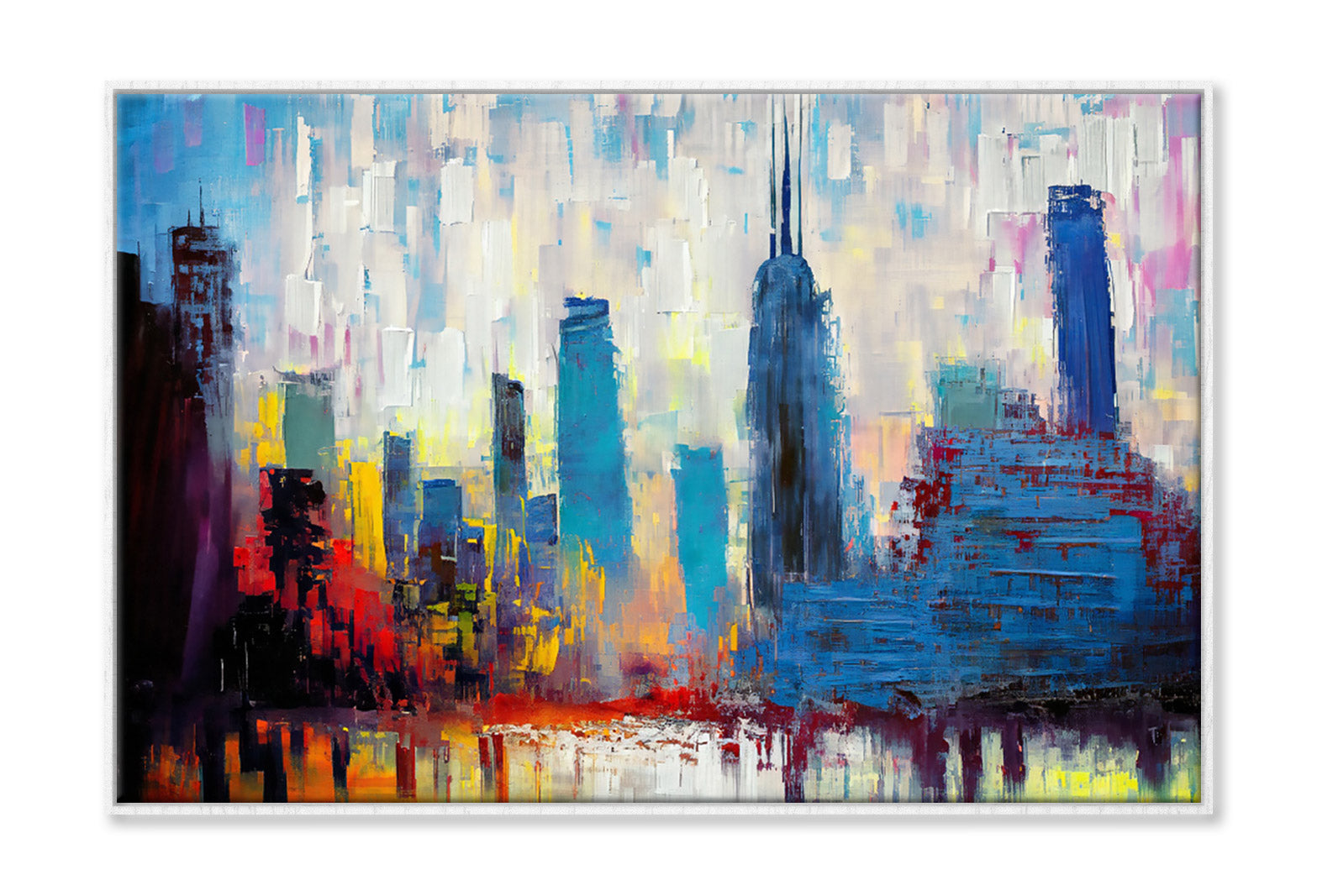 Abstract Brushstrokes Painting of Cityscape Wall Art Limited Edition High Quality Print Canvas Box Framed White