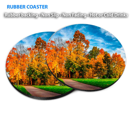 Autumn Park in Sunny Bright Day Coasters Wood & Rubber - Set of 6 Coasters