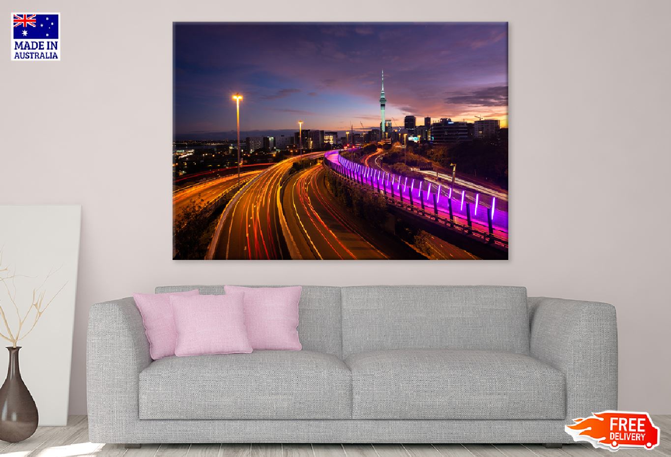 Auckland City Traffic Night View Photograph Print 100% Australian Made