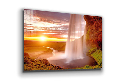 Waterfall & Mountains Print Tempered Glass Wall Art 100% Made in Australia Ready to Hang