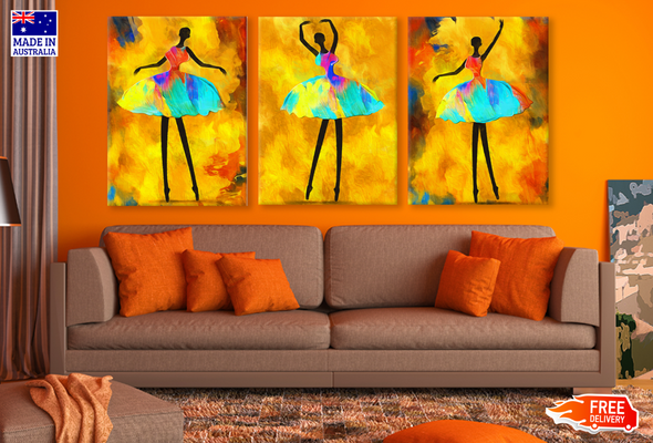3 Set of Colourful Ballet Girls Painting High Quality print 100% Australian made wall Canvas ready to hang