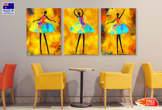 3 Set of Colourful Ballet Girls Painting High Quality print 100% Australian made wall Canvas ready to hang