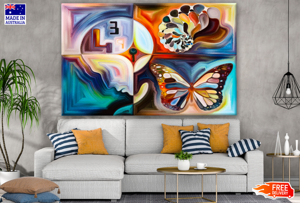 Colourful Butterfly and Abstract Lines Design Print 100% Australian Made