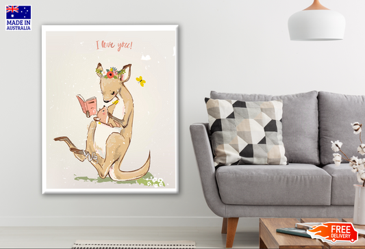 Kangaroo Reads to Little Baby Print 100% Australian Made