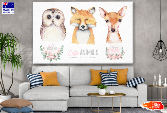 Owl Fox & Deer Painting Print 100% Australian Made