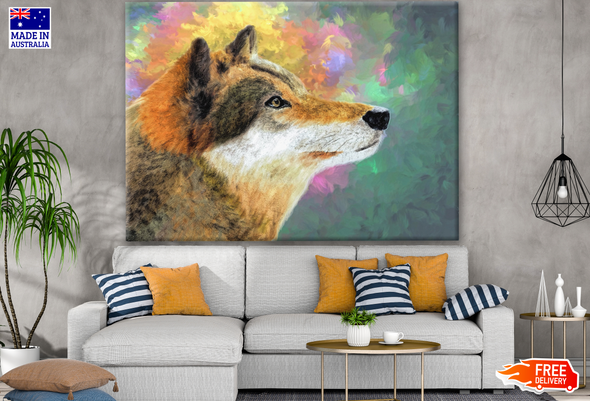 Colourful Wolf Portrait with Abstract Colours Painting Print 100% Australian Made