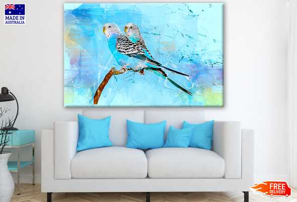 Blue Birds On A Tree Branch Painting Print 100% Australian Made
