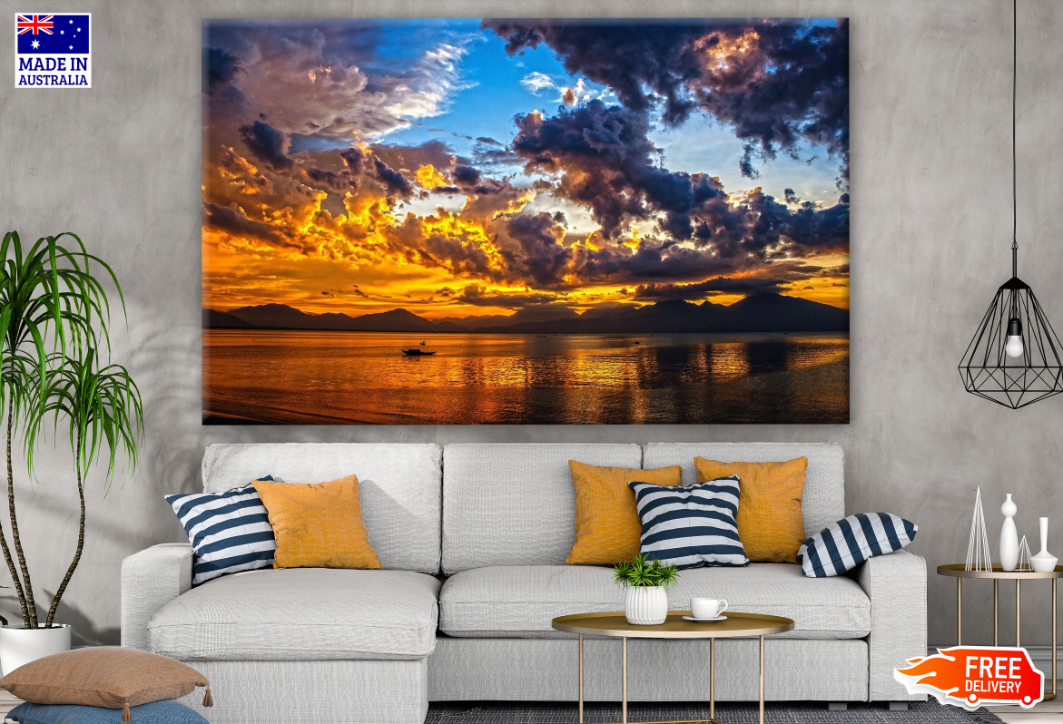 Stunning Sunset Beach View with Cloudy Sky Photograph Print 100% Australian Made