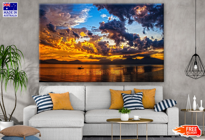 Stunning Sunset Beach View with Cloudy Sky Photograph Print 100% Australian Made