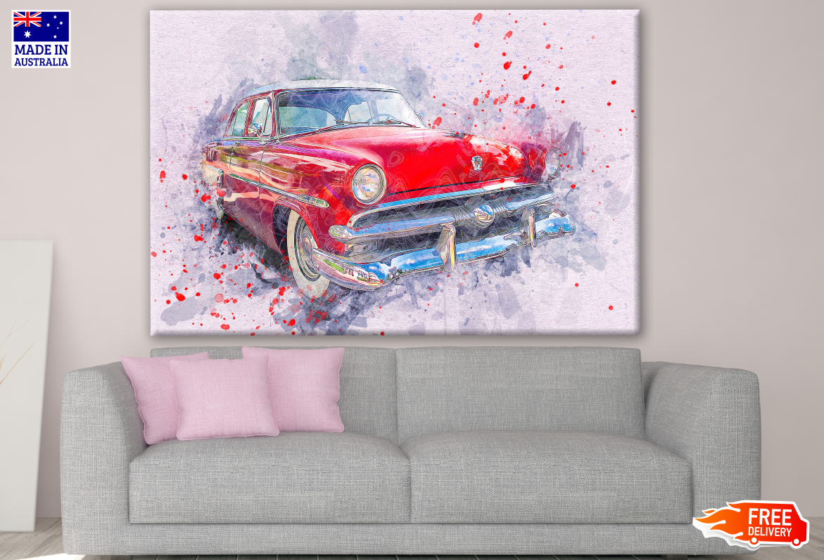 Red Car on a Pink Background Painting Print 100% Australian Made