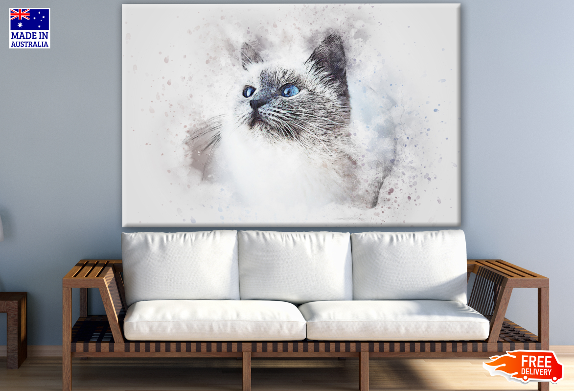 Cat Portrait with Blue Eyes Painting Design Print 100% Australian Made