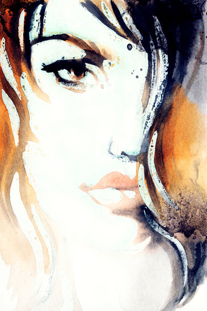 Fashion Woman Face Abstract Watercolor Painting Print 100% Australian Made