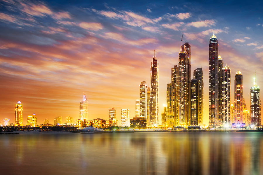 Dubai Marina During Twilight View Photograph Print 100% Australian Made