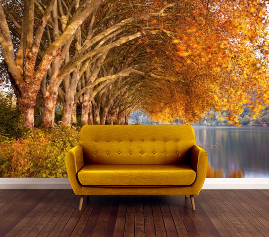 Wallpaper Murals Peel and Stick Removable Autumn TreesNear Lake High Quality