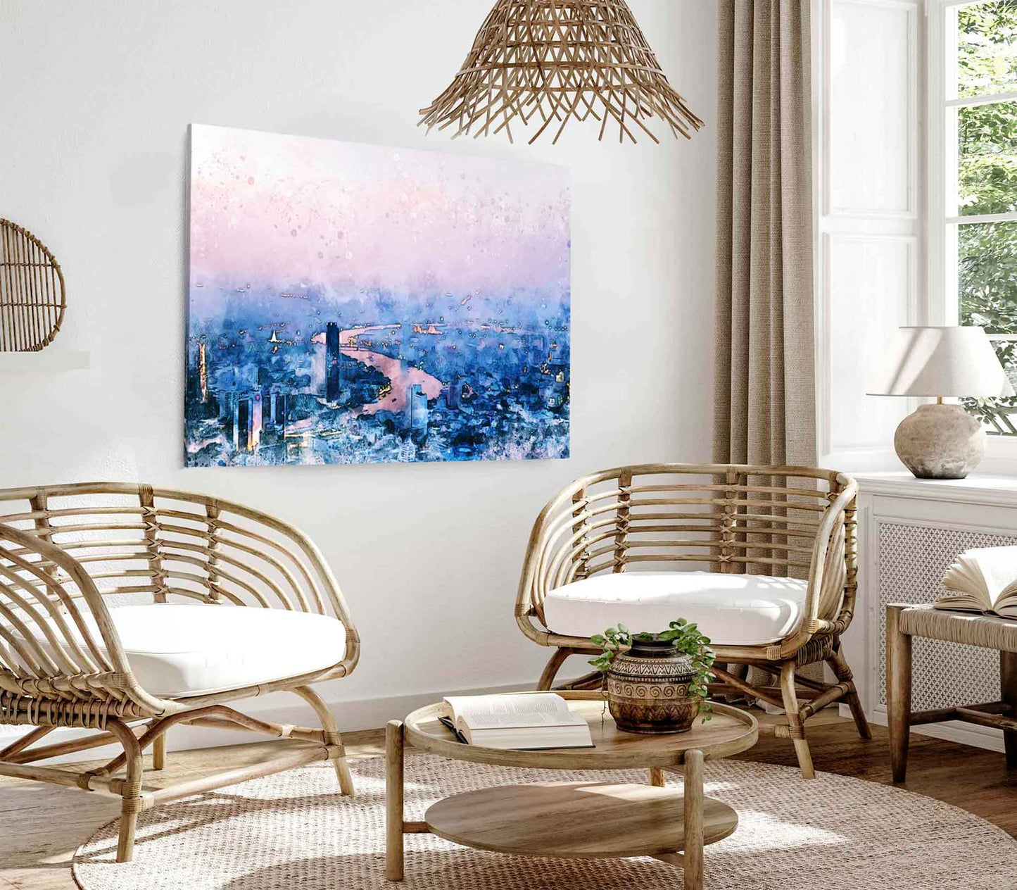 Bella Home Abstract City Watercolor Painting Print Canvas Ready to hang