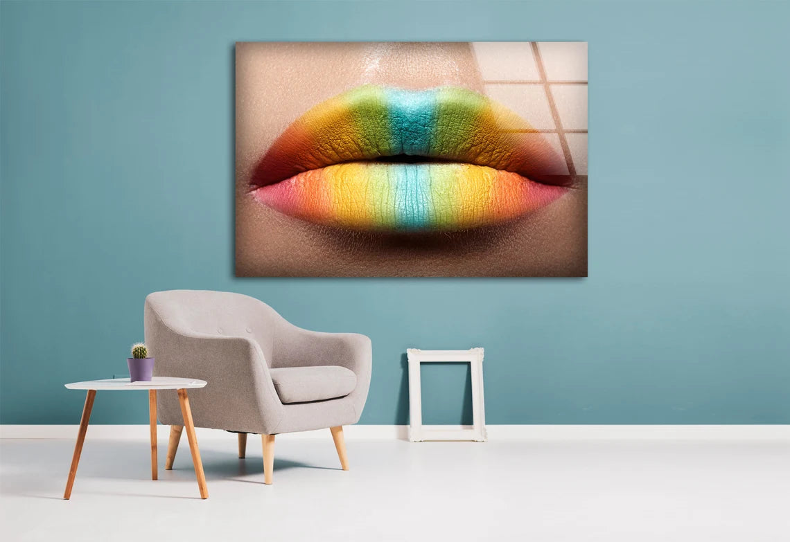 Colorful Lips Closeup Photograph Acrylic Glass Print Tempered Glass Wall Art 100% Made in Australia Ready to Hang