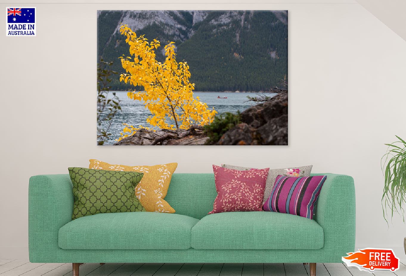 Autumn Yellow Tree Near Lake View Photograph Print 100% Australian Made