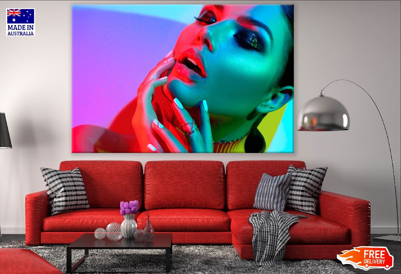 Fashion Woman in Colorful Lights Photograph Print 100% Australian Made