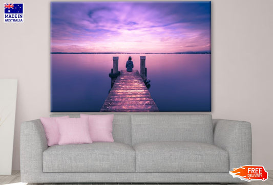 Wooden Pier & Lake with Purple Sky Photograph Print 100% Australian Made