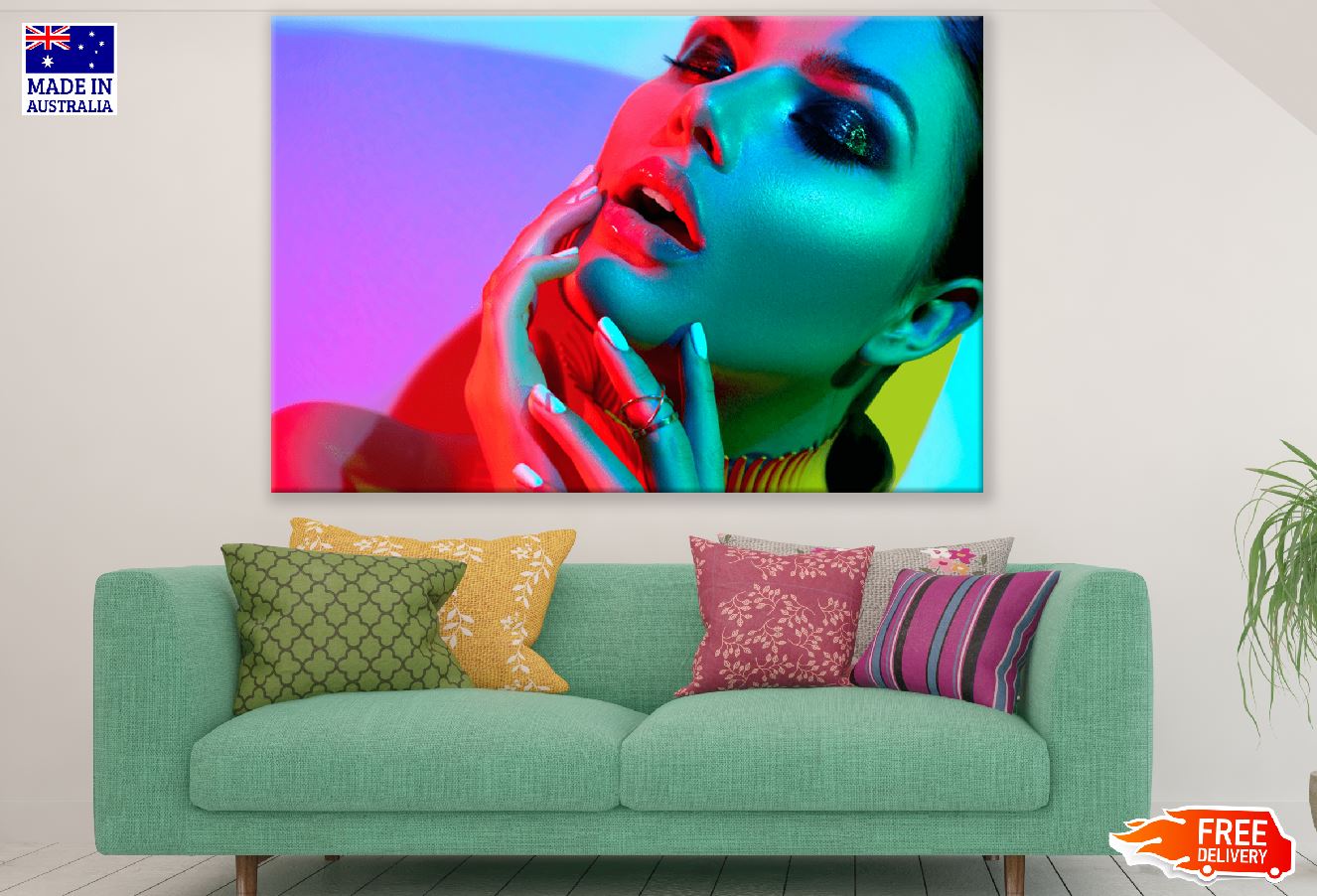 Fashion Woman in Colorful Lights Photograph Print 100% Australian Made