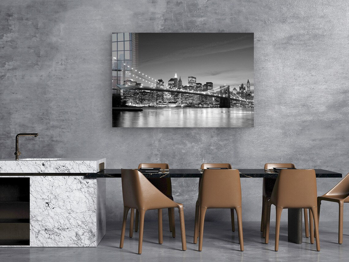 Night Bridge B&W View Print Tempered Glass Wall Art 100% Made in Australia Ready to Hang