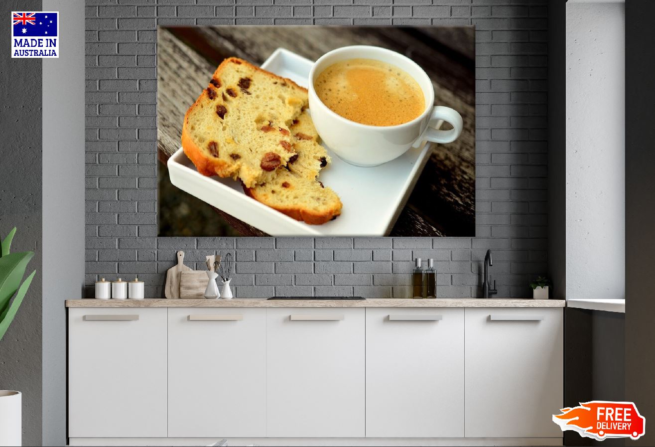 Bread with Tea Cup Closeup Photograph Print 100% Australian Made