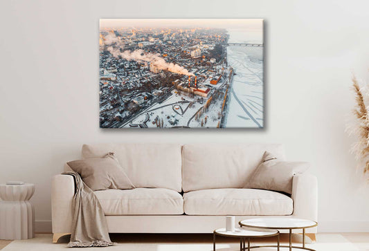 Bella Home Winter Cityscape With Power Station Print Canvas Ready to hang