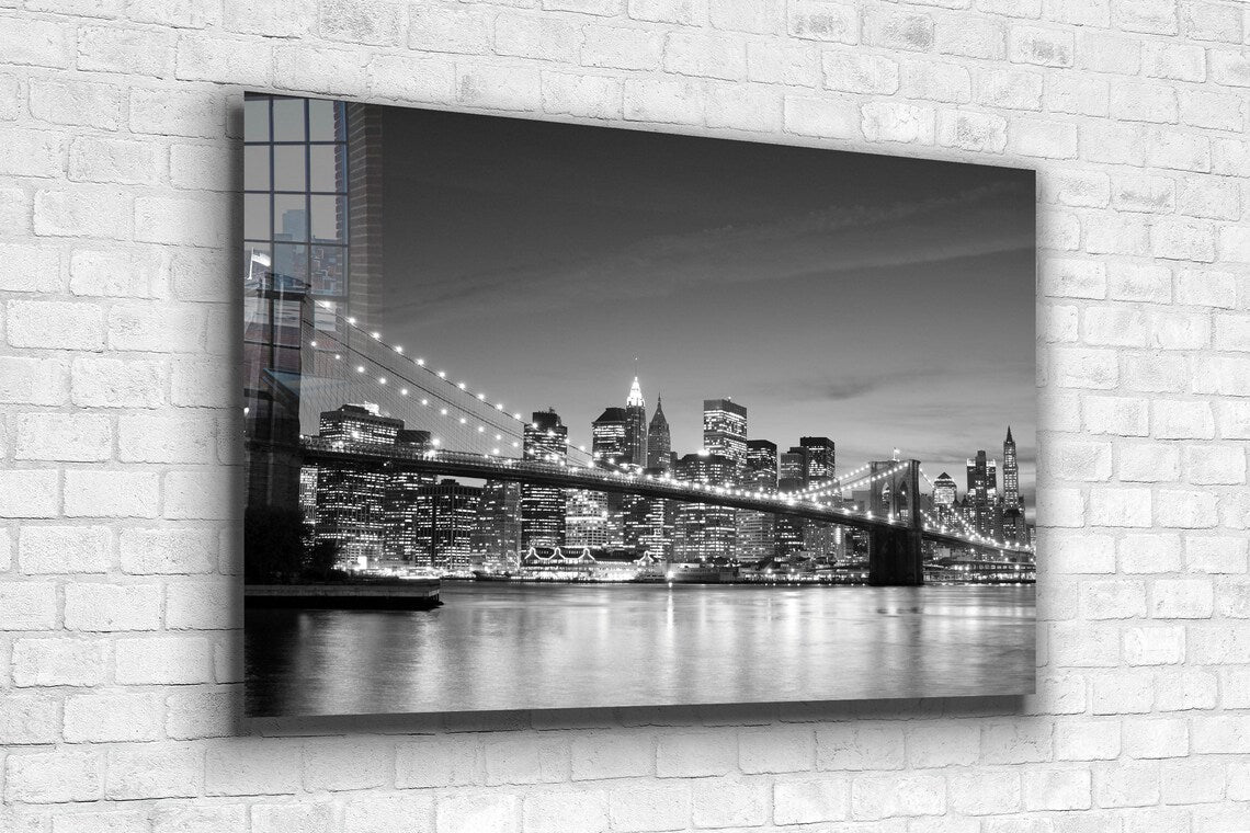 Night Bridge B&W View Print Tempered Glass Wall Art 100% Made in Australia Ready to Hang