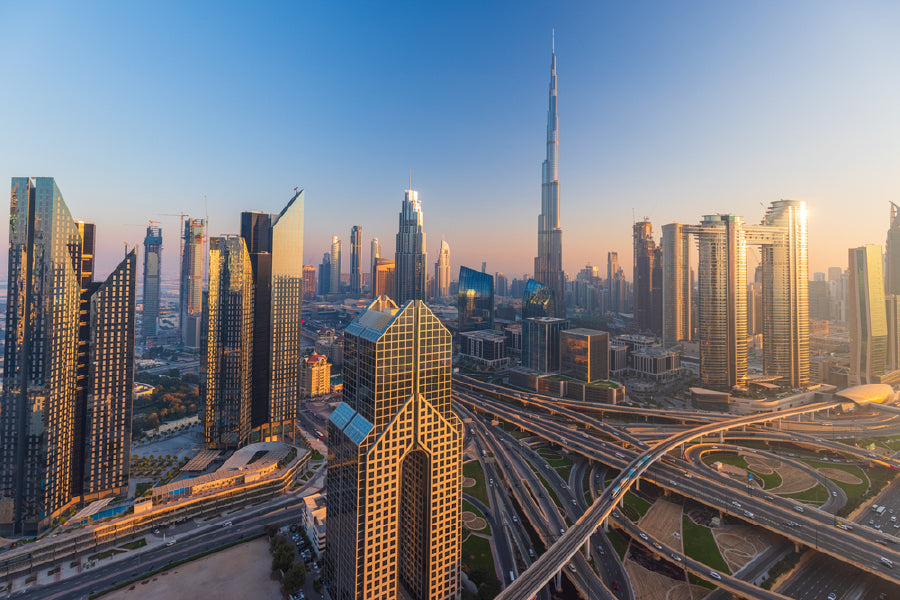 Dubai City Skyline Sunset View Photograph Print 100% Australian Made