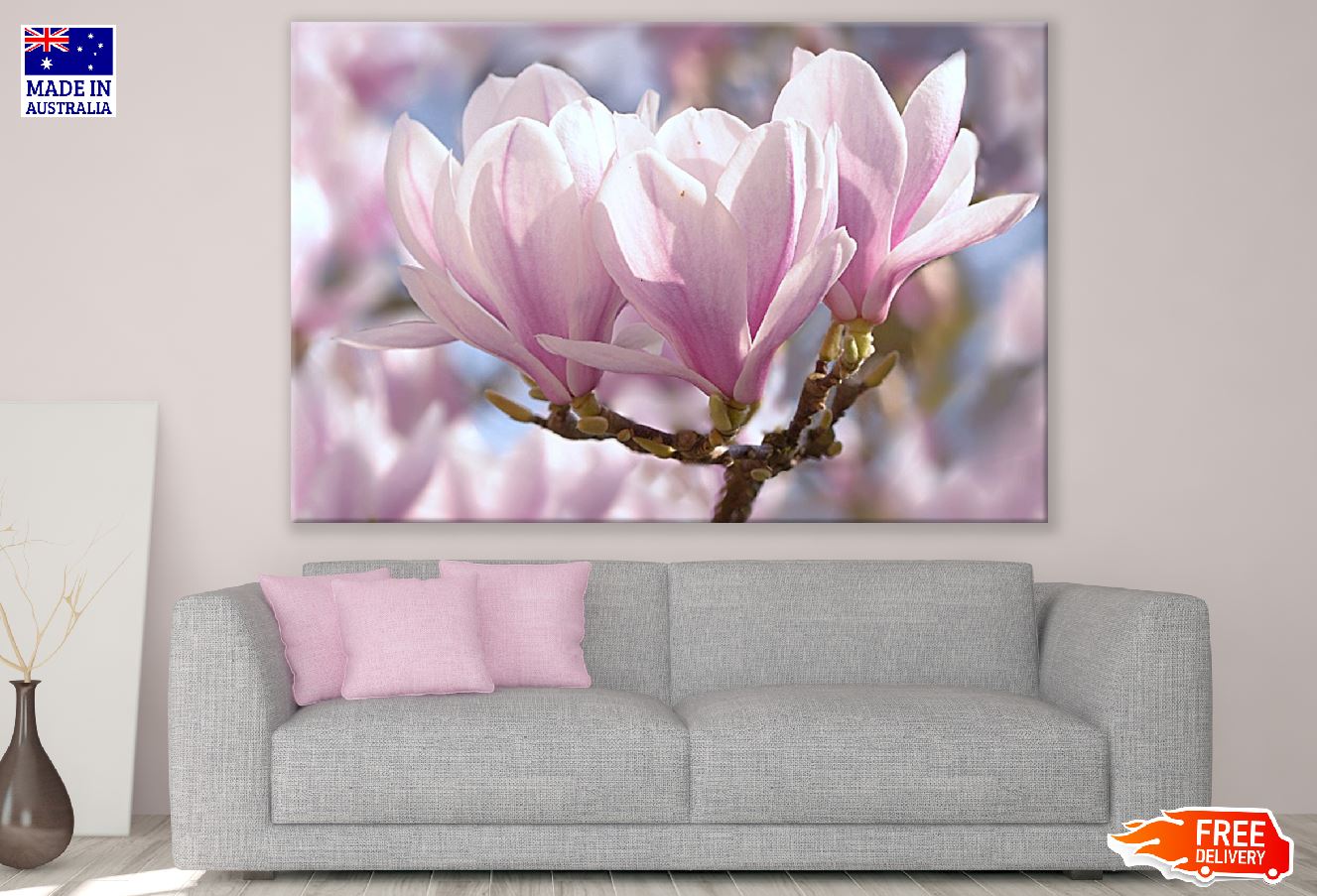 White Pink Magnolia Flowers Closeup Photograph Print 100% Australian Made