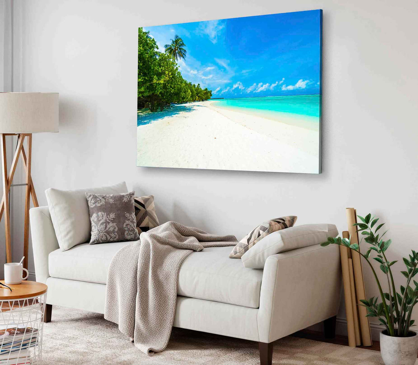 Bella Home White Sandy Sea & Blue Sky Print Canvas Ready to hang