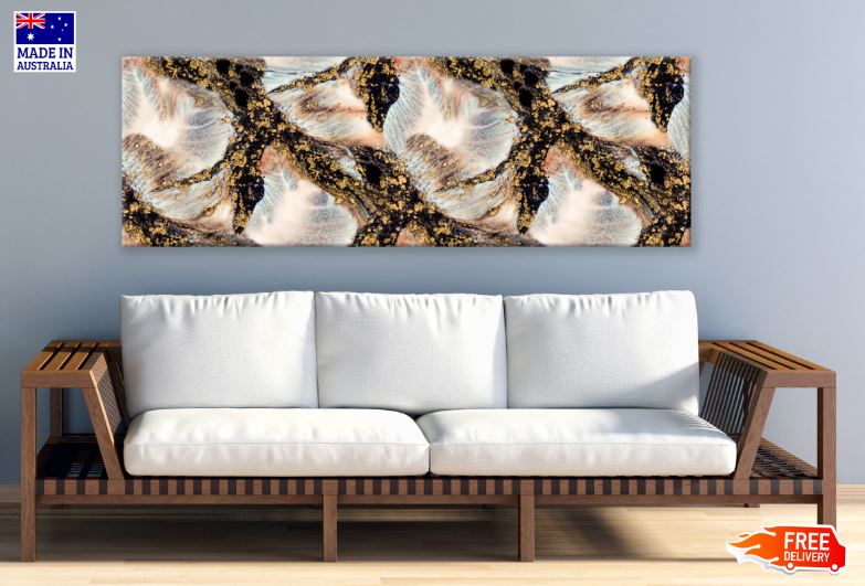 Panoramic Canvas Brown White Abstract Design High Quality 100% Australian made wall Canvas Print ready to hang