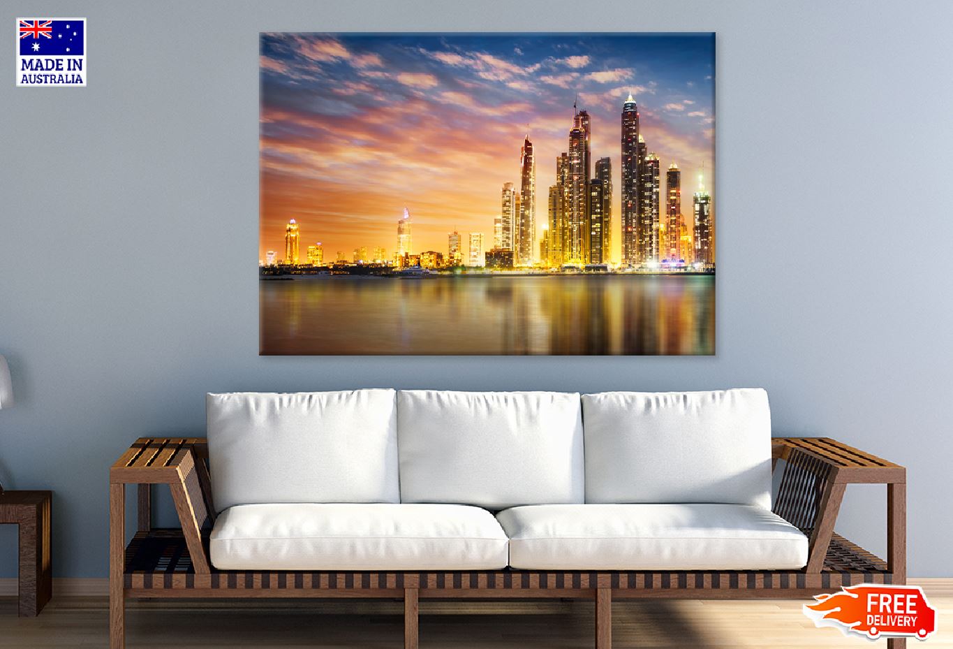 Dubai Marina During Twilight View Photograph Print 100% Australian Made