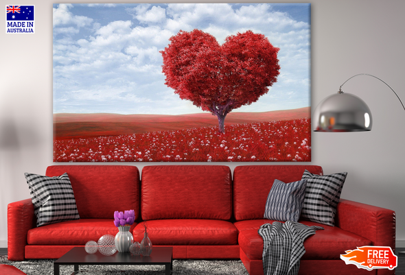 Heart Shaped Tree in a Red Flower Field Photograph Print 100% Australian Made