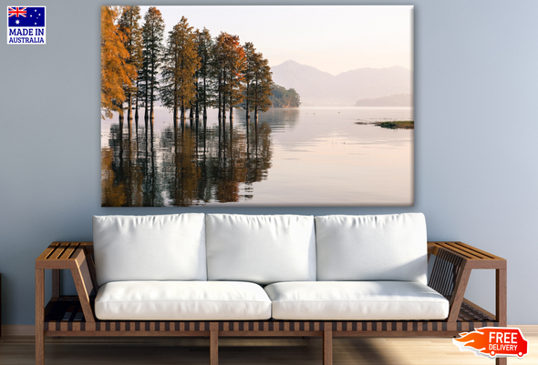 Stunning View of Trees in Lake with Mountains Photograph Print 100% Australian Made