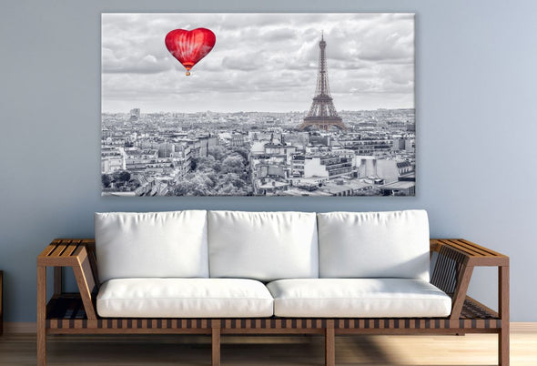B&W Eiffel Tower with Heart Shaped Hot Air Baloon Photograph Print 100% Australian Made