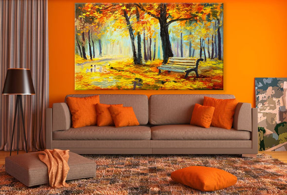Colourfull Autumn Forest Bench Painting Print 100% Australian Made