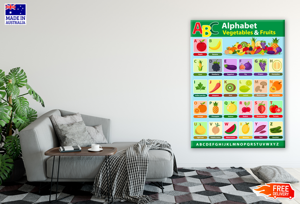 Alphabet - Vegetable & Fruits Nursery & Kids Art Print 100% Australian Made