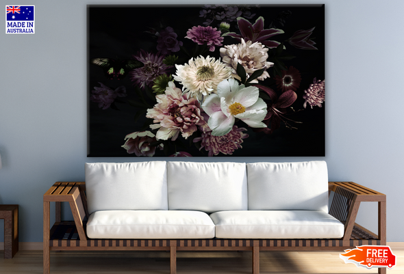 Colourful Floral Bunch in Black Background Design Print 100% Australian Made