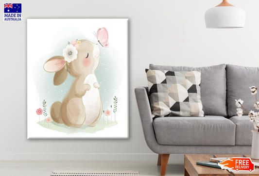 Rabbit & Butterfly Nursery & Kids Design Print 100% Australian Made