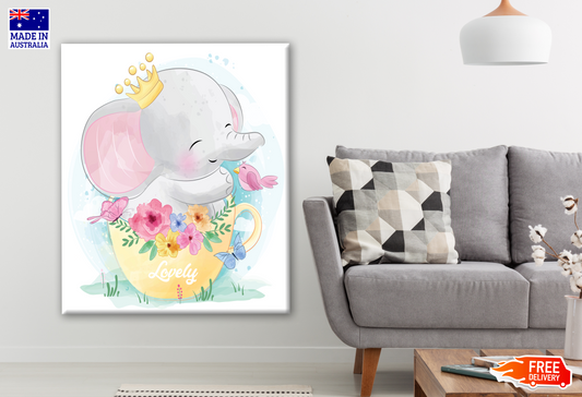 Elephant Baby with a Crown on a Floral Cup Nursery & Kids Design Print 100% Australian Made