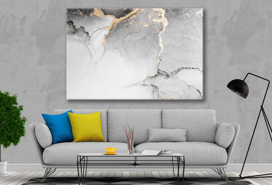 Bella Home Grey & Gold Abstract Liquid Ink Print Canvas Ready to hang