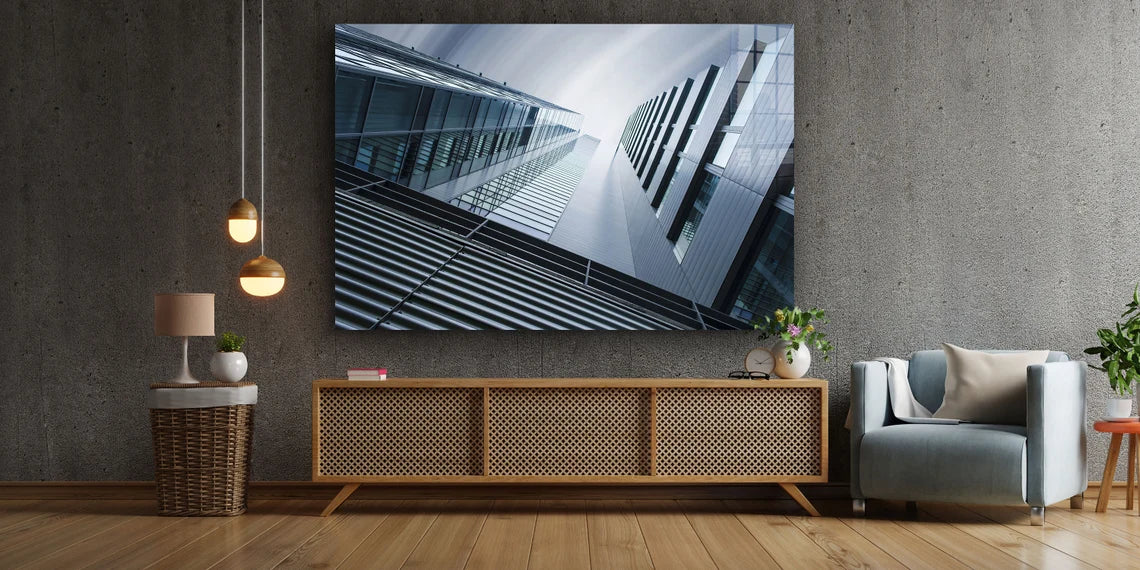 Building Below View Print Tempered Glass Wall Art 100% Made in Australia Ready to Hang