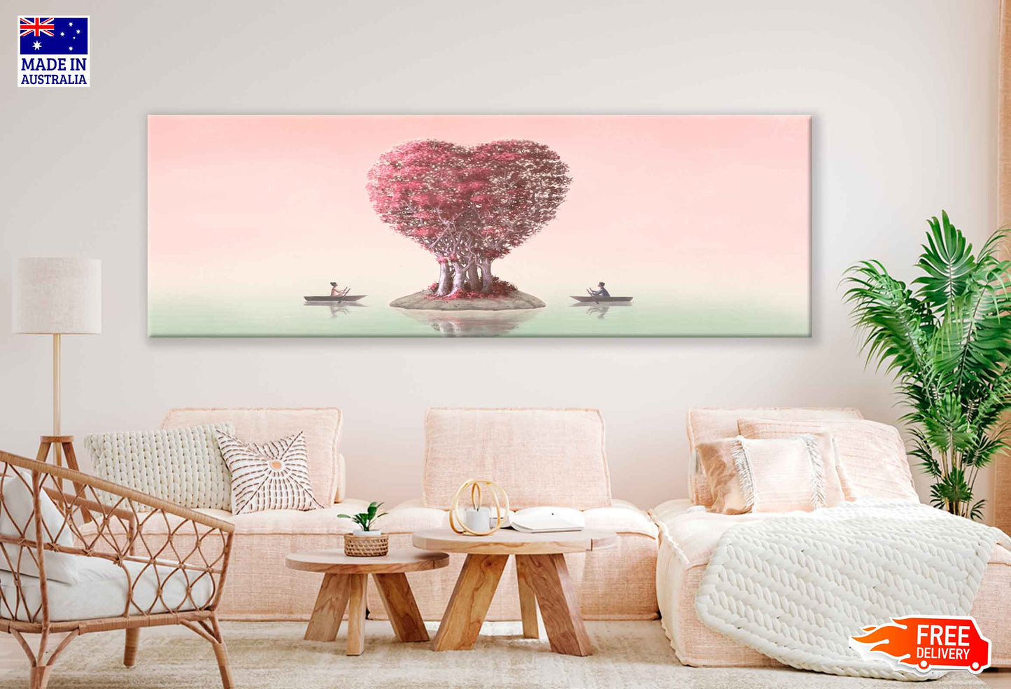 Panoramic Canvas Valentine's day Heart Shape Tree High Quality 100% Australian Made Wall Canvas Print Ready to Hang
