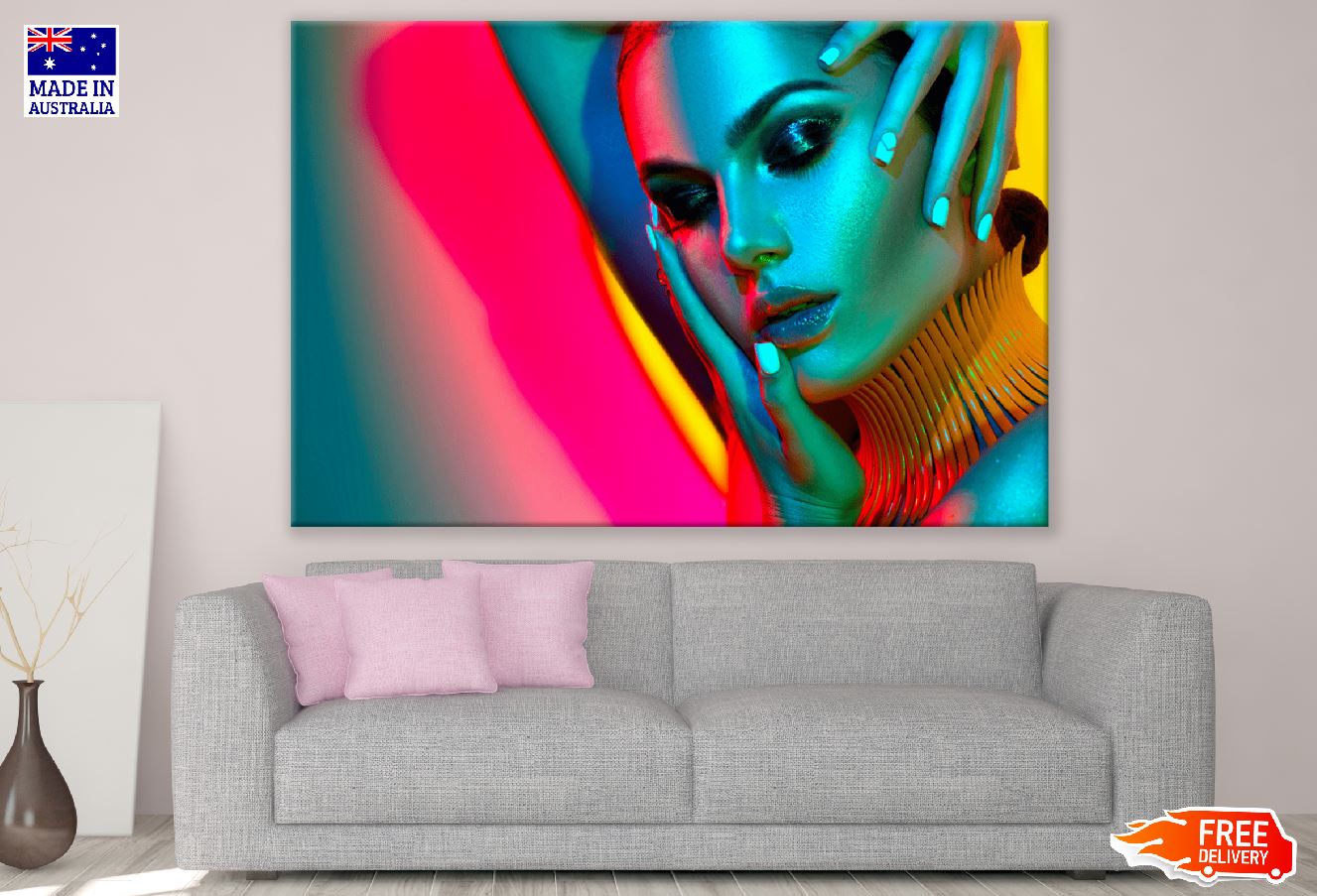 Fashion Woman Over Colourful Vivid Background Print 100% Australian Made