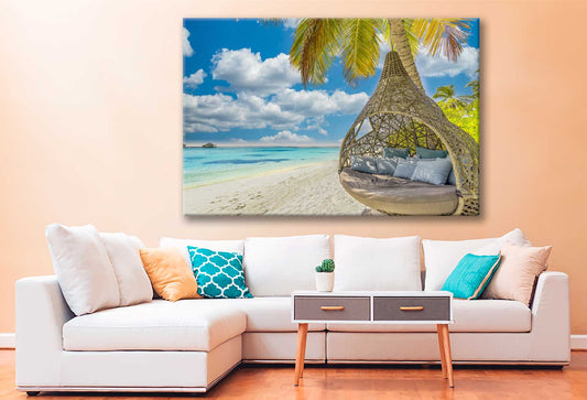 Bella Home Sea Swing Palm Trees on Beach Print Canvas Ready to hang