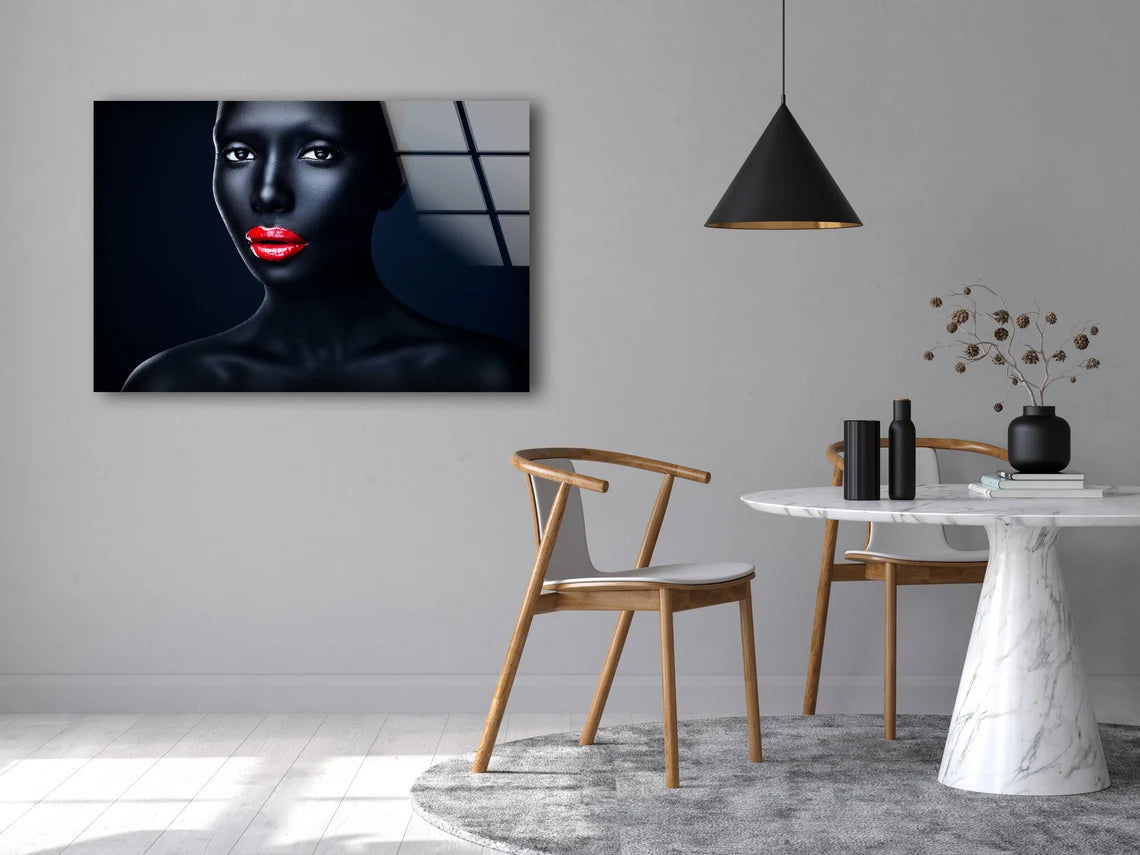 Girl with Black Makeup & Red Lips Photograph Acrylic Glass Print Tempered Glass Wall Art 100% Made in Australia Ready to Hang