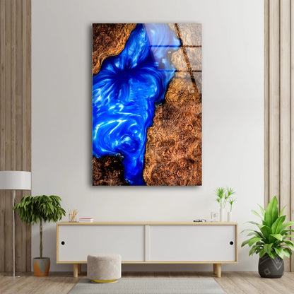 Wooden Marble With Epoxy Resin Blue Acrylic Glass Print Tempered Glass Wall Art 100% Made in Australia Ready to Hang